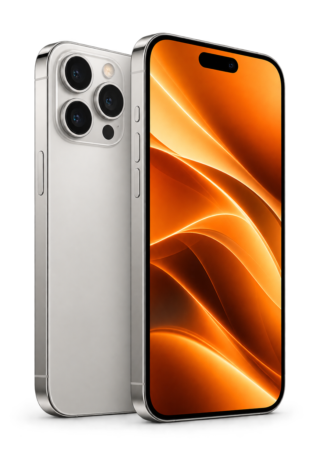 Silver smartphones with an orange display